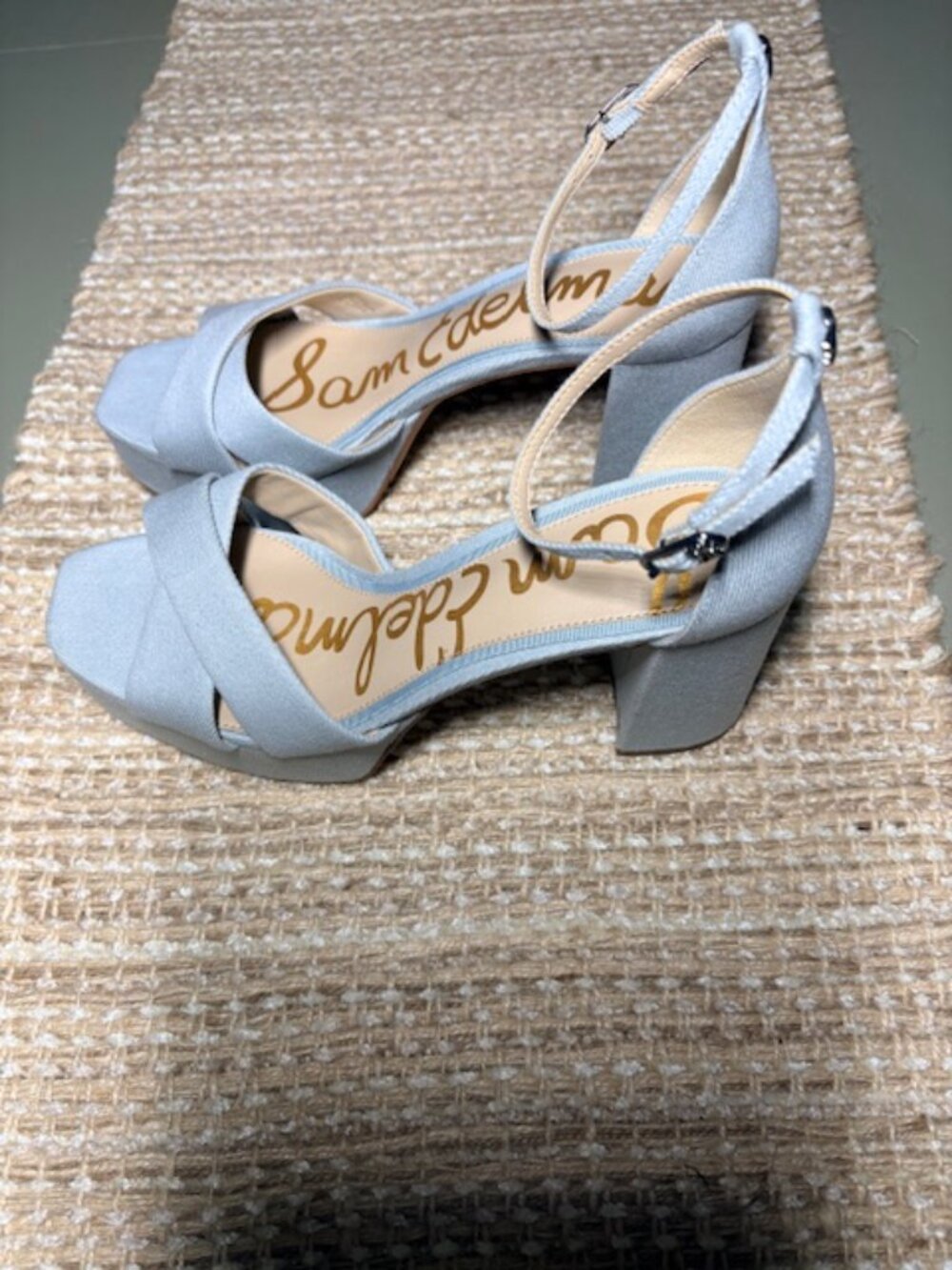 Sam Edelman Womens Jullian Platform Sandals 7.5 Block Heel Lt Blue Open Toe NEW - Picture 2 of 7